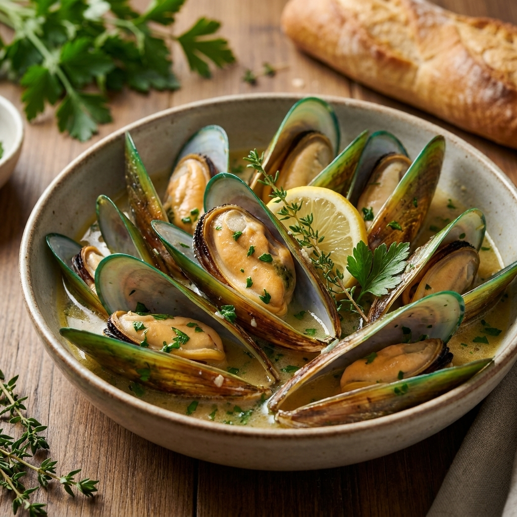 Whole Shell Mussels - cooked and plated