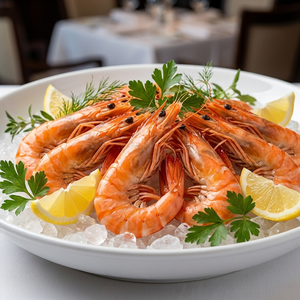 Whole Cooked Tiger Prawns - cooked and plated