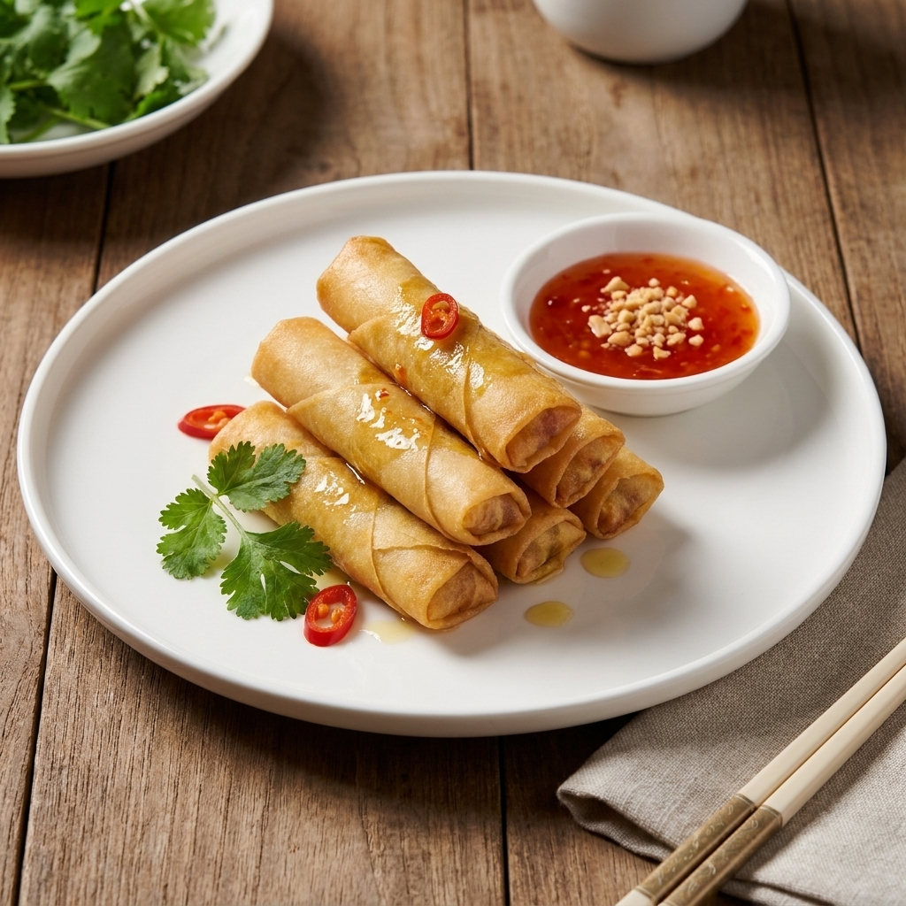 Prawn Pastry Spring Roll - cooked and plated
