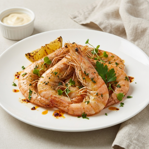 Australian Raw Whole Banana Prawn - cooked and plated