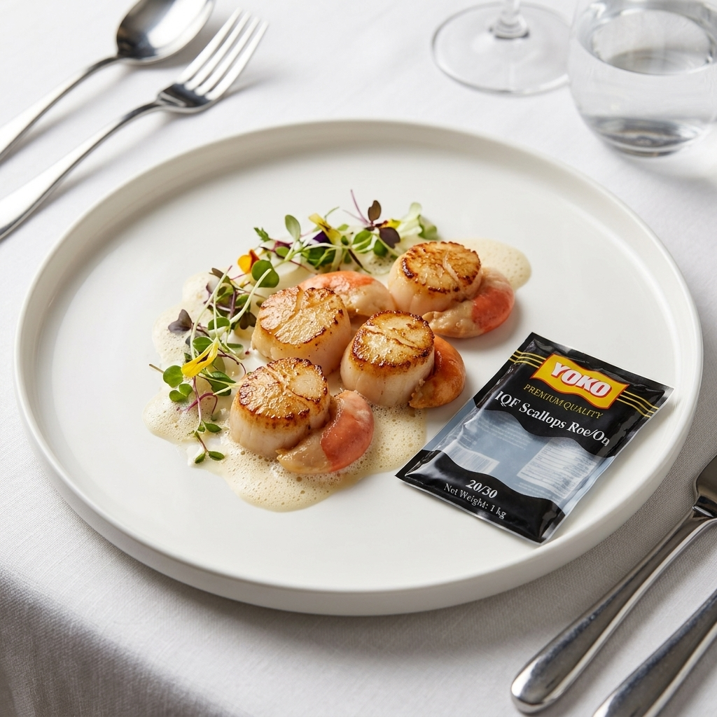 Scallop with Roe On - cooked and plated