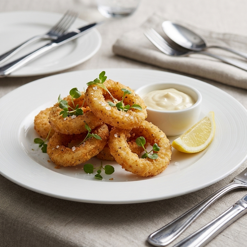 Crumbed Calamari Rings - cooked and plated
